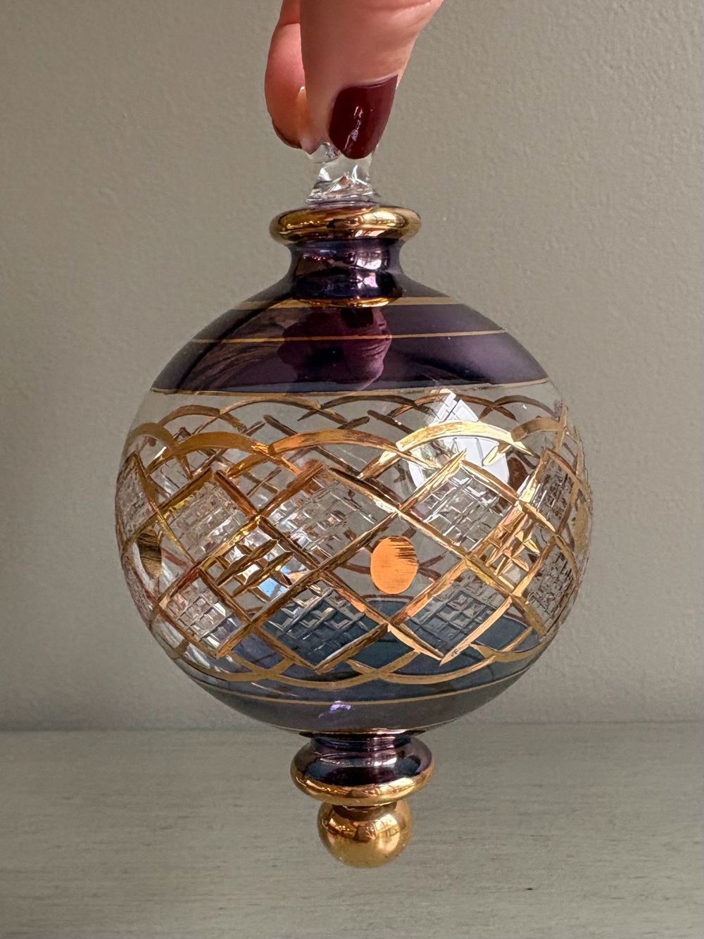 Handblown Purple Gold Decorative Glass Christmas Holiday Ornament Elegant